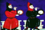 Medieval illustration of tabor and pipe players