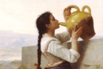 woman drinking from a botijo